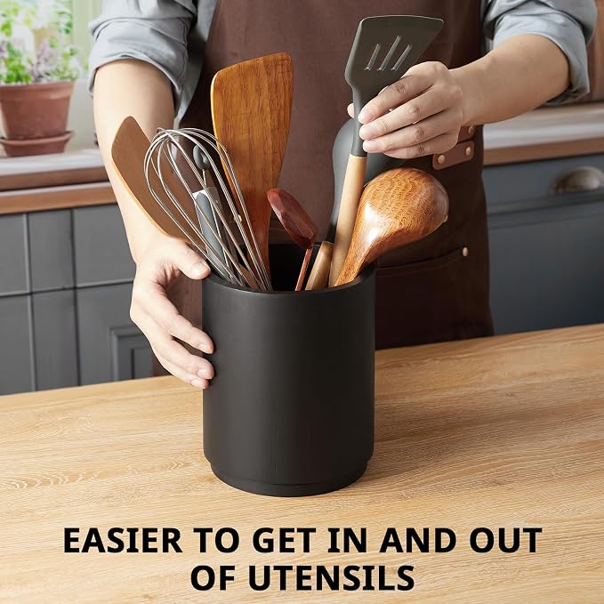 Bivvclaz Wooden Utensil Holder, 360°Rotating 7.2" Utensil Holder - Image 5