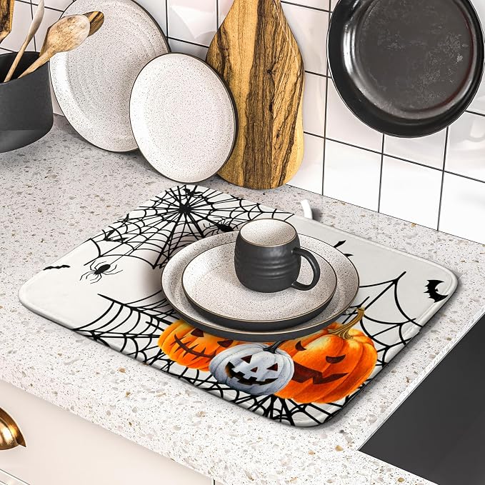 Giwawa Happy Halloween Dish Drying Mat 16"x18" Spooky Colorful Pumpkins - Image 5