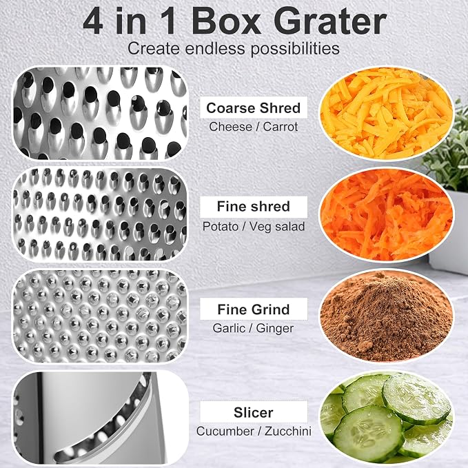 Ourokhome Cheese Grater with Handle, Stainless Steel Box Grater, 4 Side Kitchen - Image 4