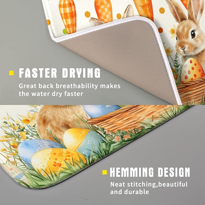 Giwawa Easter Bunny Dish Drying Mat Eggs Carrot Dishes Drainer Pad Absorbent - Image 3