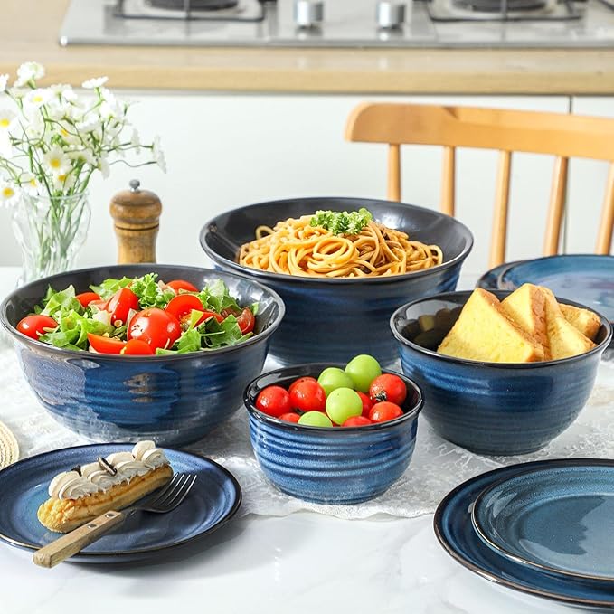 Hasense Mixing Bowls Set, Porcelain Large Salad Bowls - Image 4