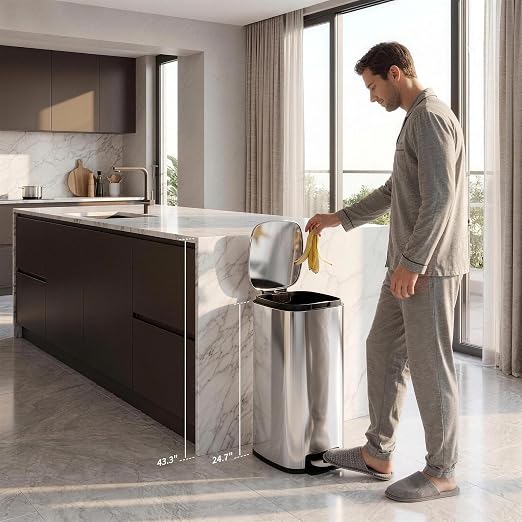 Garvee 13 Gallon Slim Kitchen Trash Can, Narrow Stainless Steel Step-On Pedal - Image 7