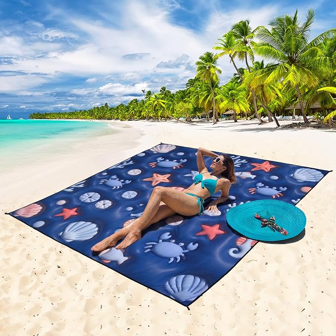 WIWIGO Beach Blanket Waterproof Sandproof Beach Mat 79" X 83"/10'x9'for 2-8 - Image 5
