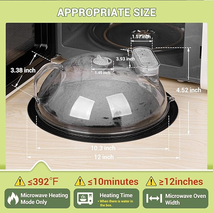 Microwave Splatter Cover for Food, Integrated Handle, Splatter Guard, 10” Plate - Image 3