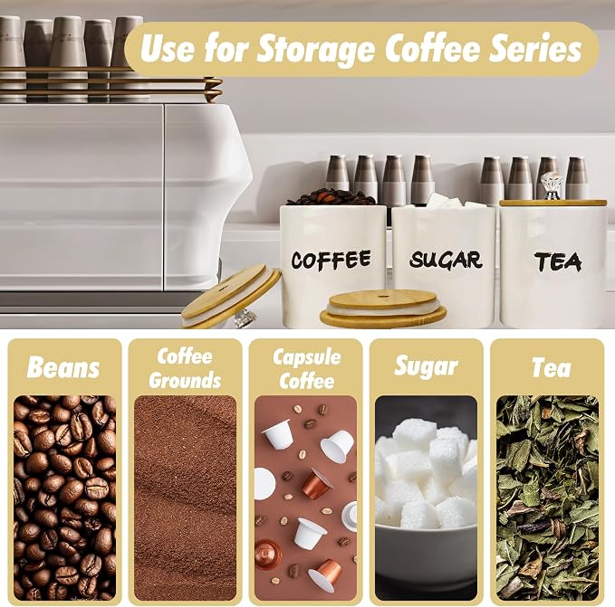 Coffee Tea Sugar Container Set of 3, Farmhouse Storage Containers Jars - Image 4