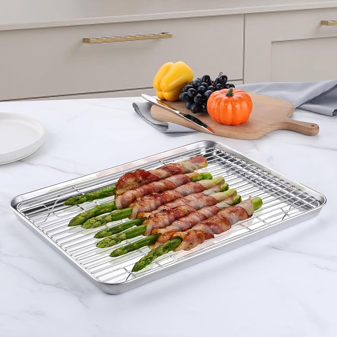 Homikit Baking Sheet with Wire Rack, Metal Baking Tray Jelly Roll Pan with - Image 3