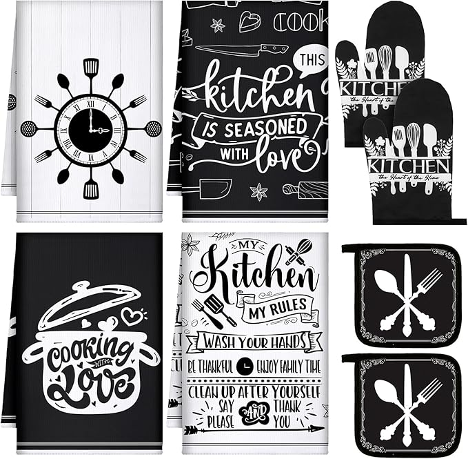 Leinuosen 8 Pcs Cooking Kitchen Decor Accessories Set Farmhouse Towels Oven by Leinuosen