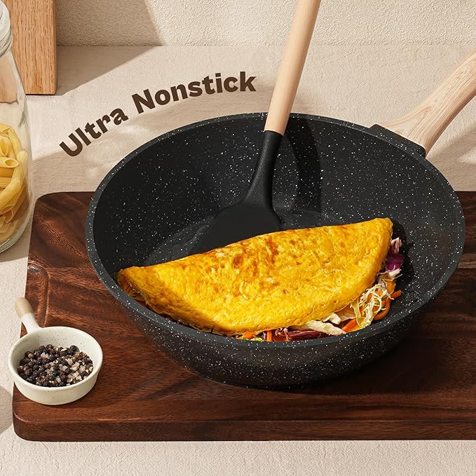 13 Pcs Pots and Pans Set, Nonstick Cookware Sets Black Granite Induction - Image 3