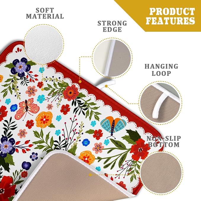 Flowers Printed Dish Drying Mat Floral Coffee Mat - Image 4