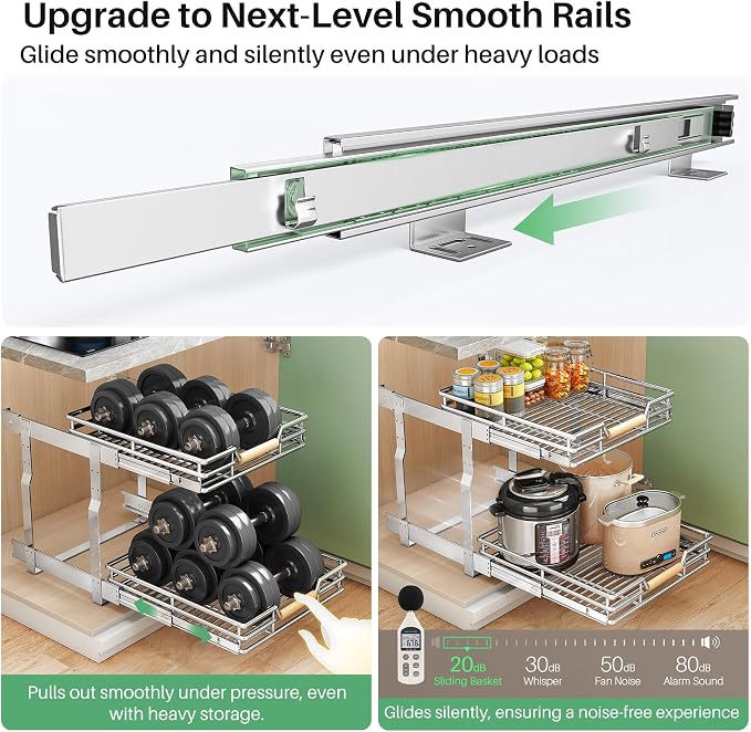 Pull out Cabinet Organizer, 2 Tiers 23"W X 21"D, Heavy Duty Smooth Sliding - Image 4