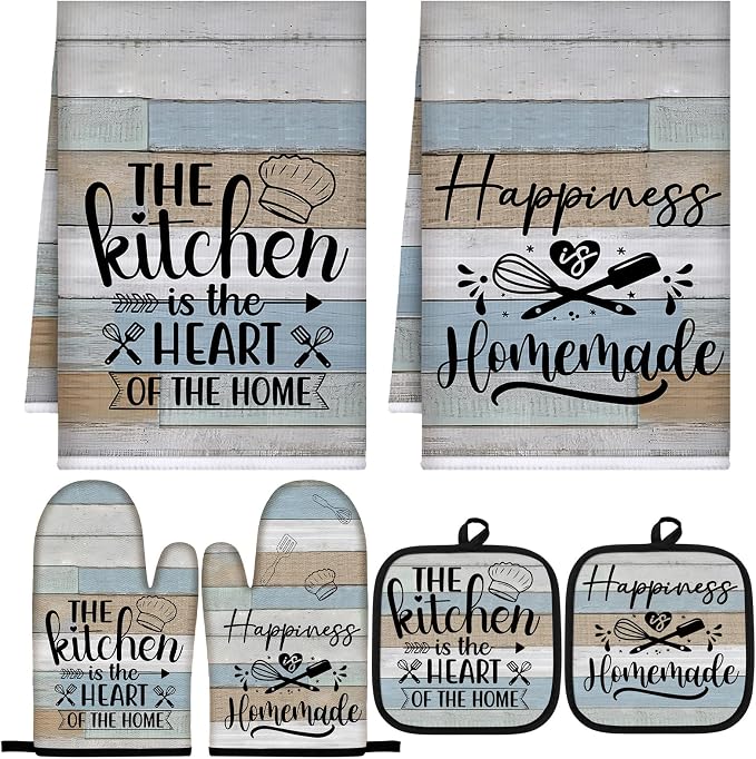 Sratte 6 Pcs Kitchen Decor Accessories Set Farmhouse Towels Pot Holders Oven by Sratte