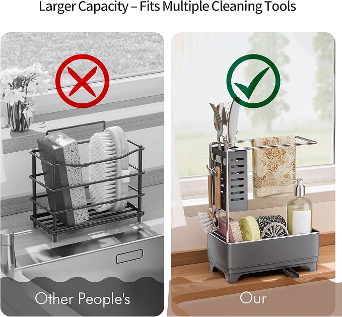 MOUKABAL Sponge Holder for Kitchen Sink, 2-Tier Sink Caddy Organizer - Image 4