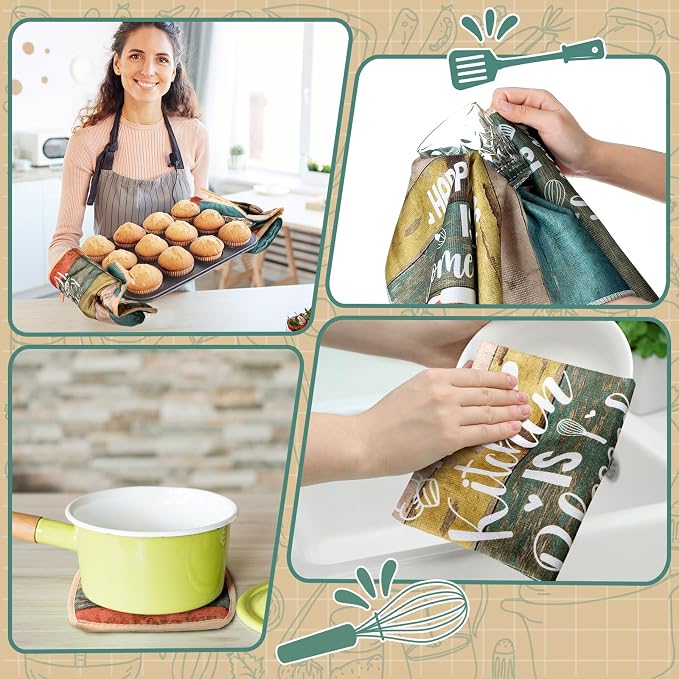 Fourluoo 10 Pcs Farmhouse Kitchen Decor and Accessories Set 4 Kitchen Towels 2 - Image 6