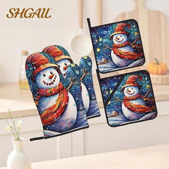 Winter Snowman Oven Mitts & Potholder Set of 4 - Image 2