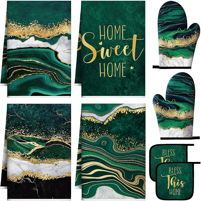 Leinuosen 8 Pcs Kitchen Towels and Dishcloths Sets Oven Mitts and Pot Holders by Leinuosen