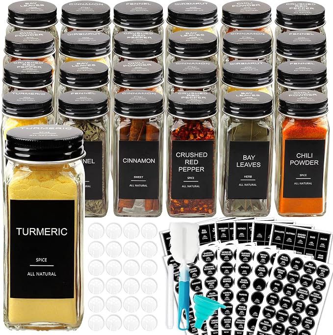 AISIPRIN 24 Pcs Glass Spice Jars by AISIPRIN