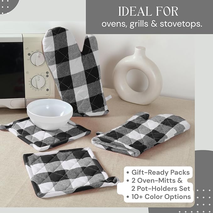 Oven Mitt & Pot Holder Buffalo Plaid Check 100% Cotton Heat Resistant Oven - Image 4