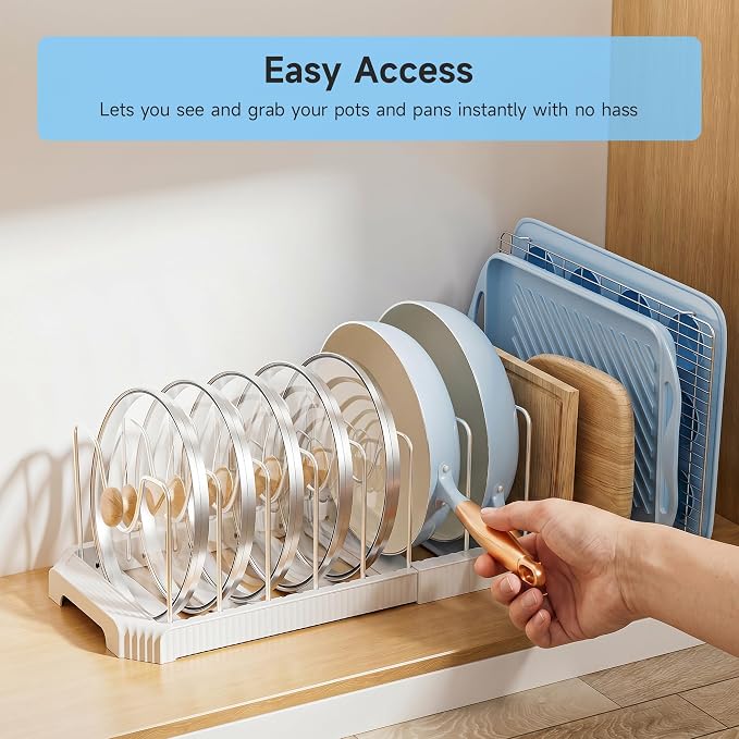 MUDEELA Pot Lid Organizer Rack for Cabinet, Expandable Pots and Pans Organizer - Image 7