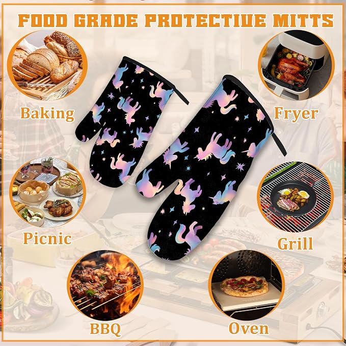 Cute Unicorn Pattern Oven Mitts and Pot Holders Set - Image 5