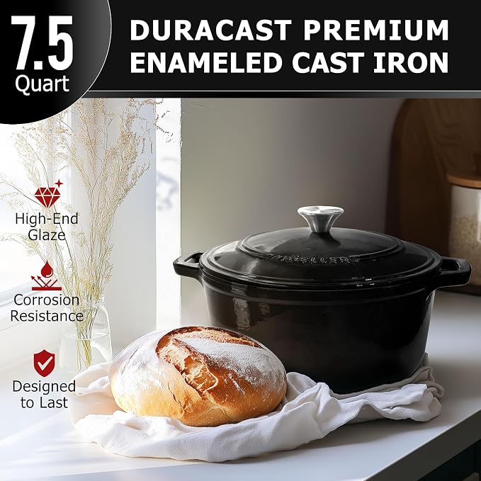 MUELLER HOME 7.5 QT Enameled Cast Iron Dutch Oven, Heavy-Duty, Oven-Safe up to - Image 2