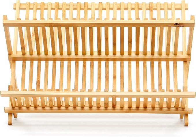RoyalHouse Premium Natural Bamboo Dish Rack, Collapsible Dish Drainer, Foldable - Image 7