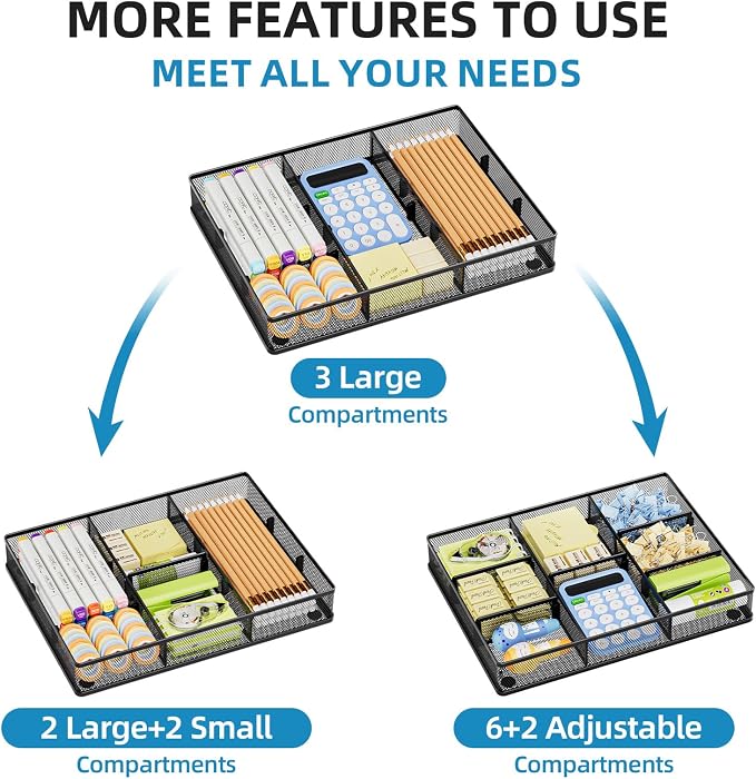 Marbrasse Desk Drawer Organizer, Metal Mesh Drawer Organizer Tray - Image 3