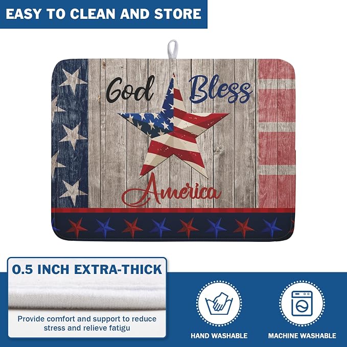 Kawani 4th of July Dish Drying Mat 18x24 Inch Patriotic God Bless America - Image 5
