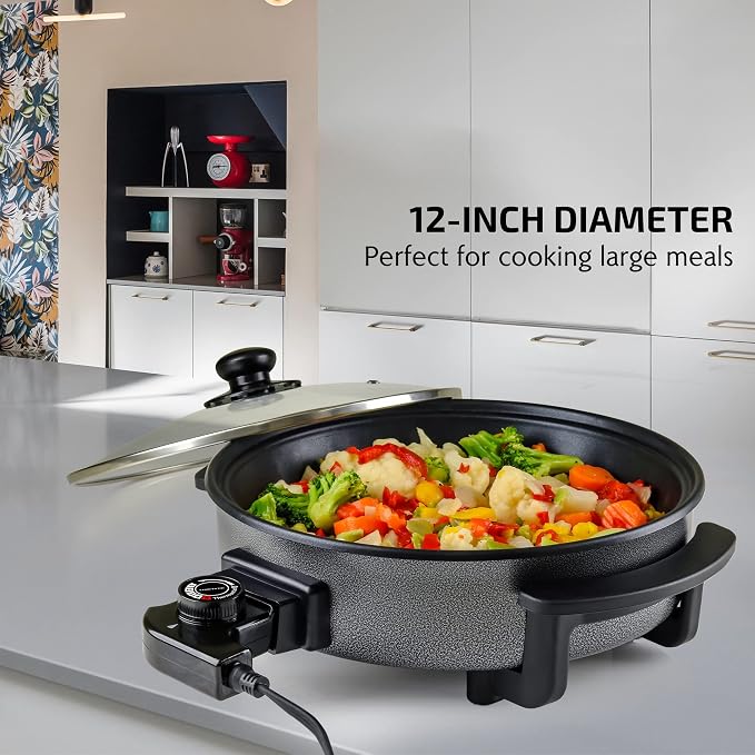 OVENTE 11.5-Inch Electric Skillet & Frying Pan, 1400W Nonstick Cooking Pan - Image 2