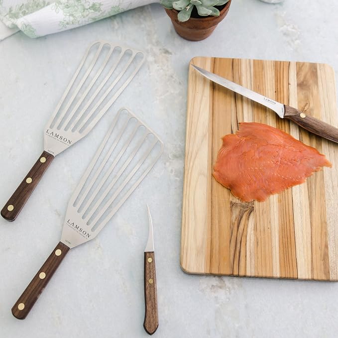Lamson 4" x 9" Jumbo Slotted Chef's Turner, Walnut Handle - Image 2