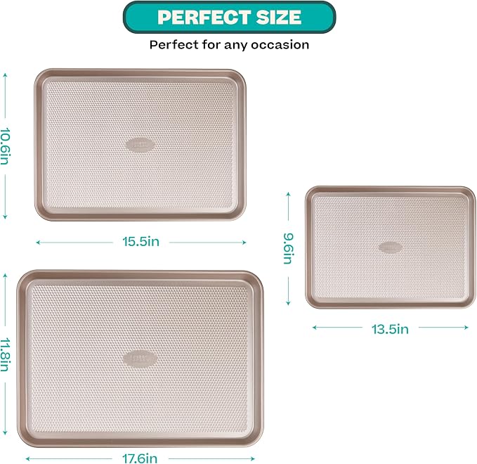 Baker's Secret Baking Sheet Pan Set, 3x Cookie Sheets - Image 2