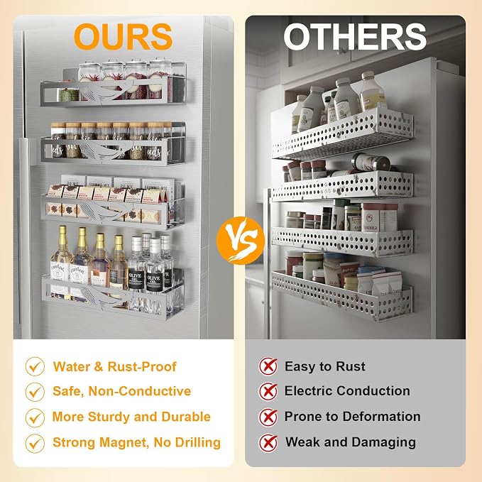 Magnetic Spice Rack for Refrigerator, 4 Pack Metal Magnetic Shelf Organizer for - Image 4