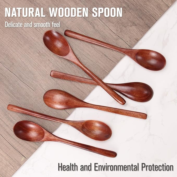 Wooden Spoons, 6 Pieces 9 Inch Wood Soup Spoons - Image 6