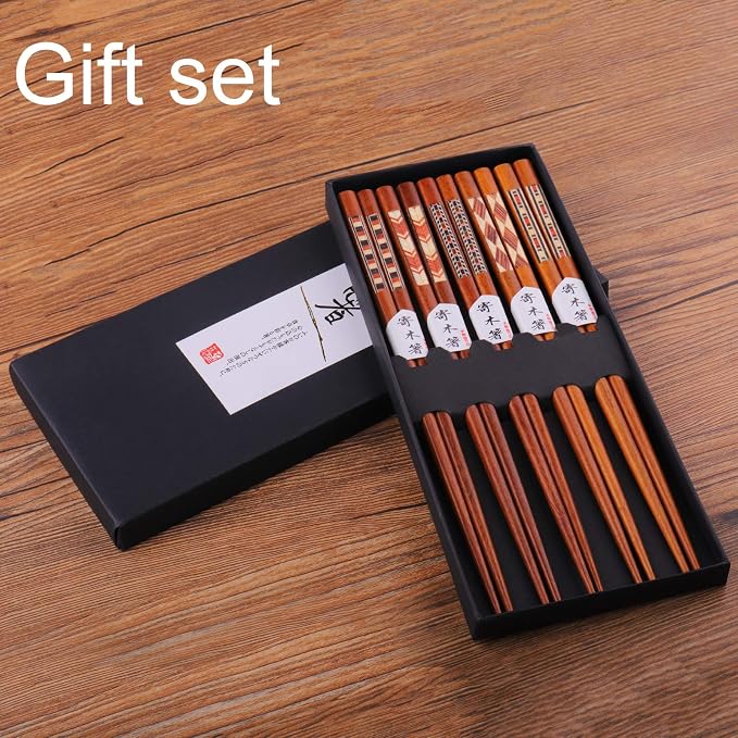 GLAMFIELDS Reusable Chopsticks Japanese Natural Wooden 5 Pairs Classic Style - Image 7