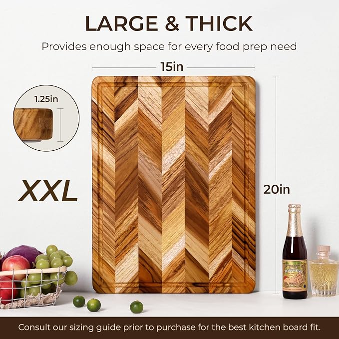 Teak Wood Cutting Board for Kitchen Extra 20'' Large End Grain Heavy Duty - Image 3
