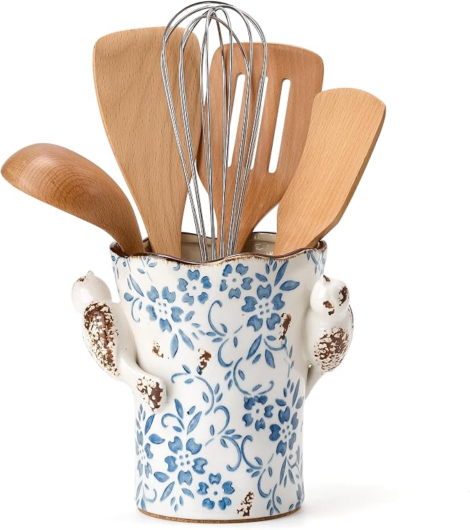 6.34"H Utensil Holder for Kitchen Counter, Modern Farmhouse Cooking Utensil by Jemirry
