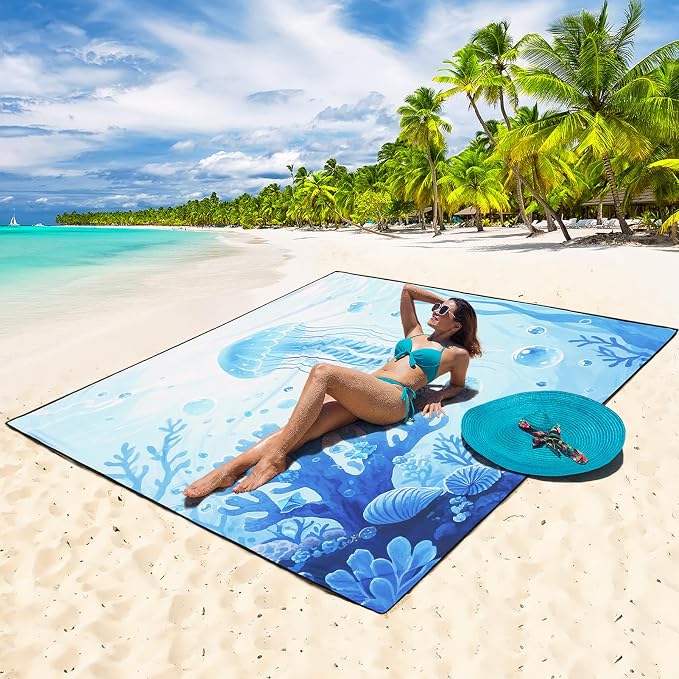 WIWIGO Beach Blanket Waterproof Sandproof Beach Mat 79" X 83"/10'x9'for 2-8 - Image 4