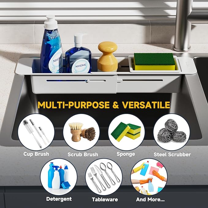 NiHome Extendable Over Sink Kitchen Organizer, Small Telescopic Brush Storage - Image 7
