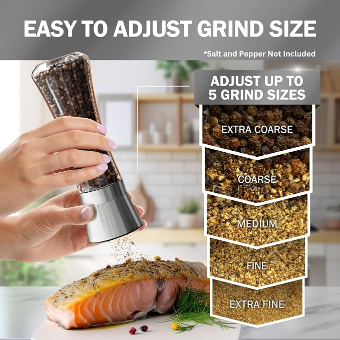 Home EC Original Stainless Steel Sea Salt and Pepper Grinder Set of 4 - Image 3