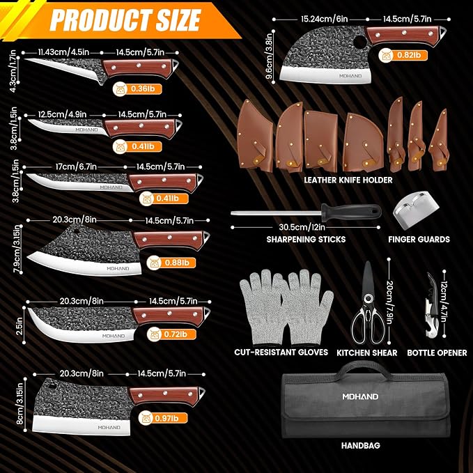 MDHAND Butcher Knife Set, Sharp Meat Cleaver Knife & Bone Chopper Knives & - Image 4