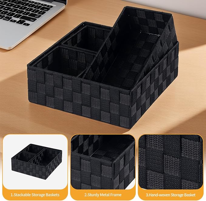 Posprica Small Black Baskets Cube Bin Container Tote, Woven Storage Baskets - Image 5