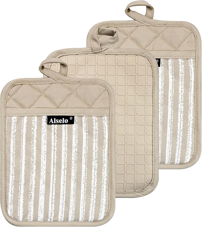 Alselo Silicone Pot Holders Set of 3 Heat Resistant & Non Slip Potholders by Alselo-Enjoyahealthylife
