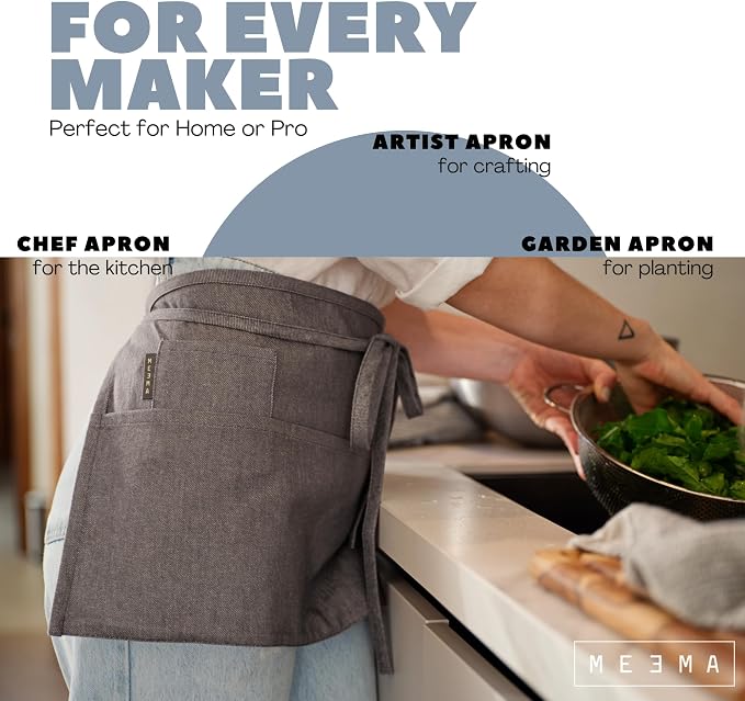 MEEMA Chef Waist Apron Cotton Fabric |Washable & Breathable Waitress & Server - Image 3