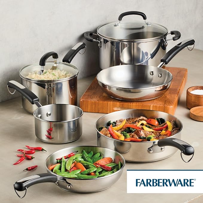 Farberware Brilliance Stainless Steel Cookware Set, 10 Piece Pots and Pans Set - Image 8