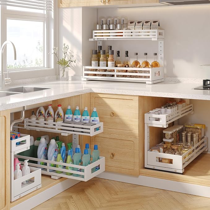 2-Pack 20.47"Deep Under Sink Organizer And Storage, 2-Tier L-Shaped Pull Out - Image 5