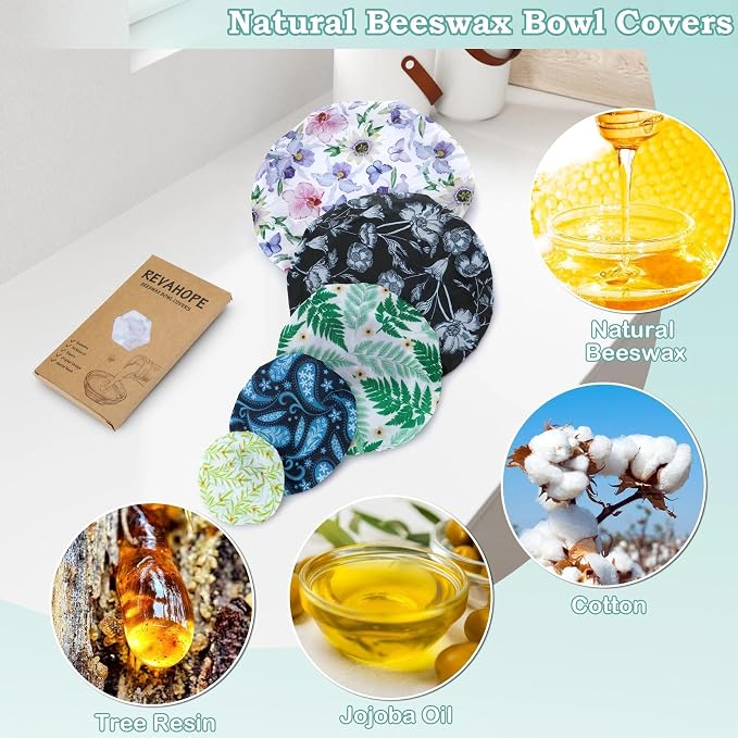 5-Size Reusable Beeswax Bowl Covers - Image 3