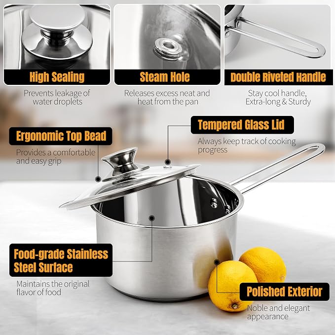 Aufranc Stainless Steel pots and pans set, 6 Piece Nonstick Kitchen Induction - Image 4