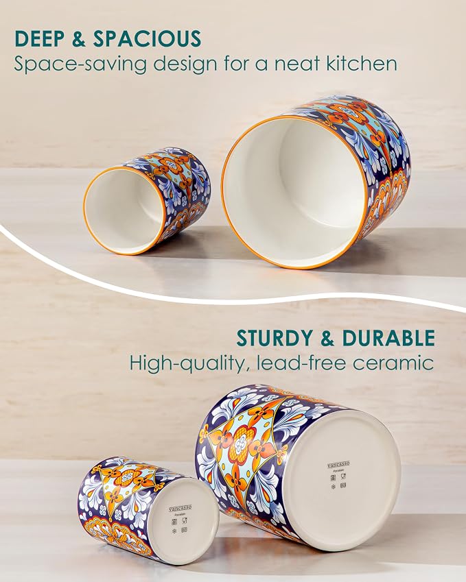 vancasso SIMI Utensil Holder, 7.3"+5.5" Porcelain Kitchen Utensil Holder - Image 7
