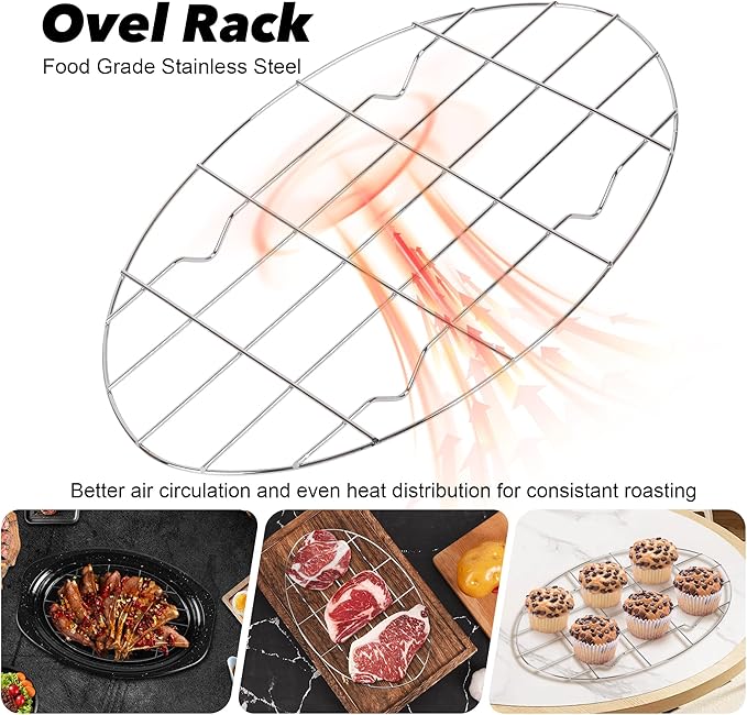 13” Roaster Pan with Lid and Rack, Small Enamel Roaster Pan with Oval Roasting - Image 5