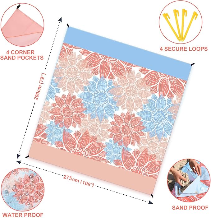 HIHOHO Beach Blanket Waterproof Sandproof Extra Large Beach Mat 79" X - Image 2