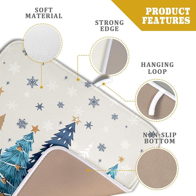 Christmas Tree Dish Drying Mat for Kitchen Counter 18x16 Inch Xmas Snowflake - Image 3